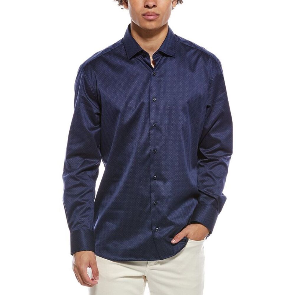 Eterna Mens Italian Dobby Shirt, Blue